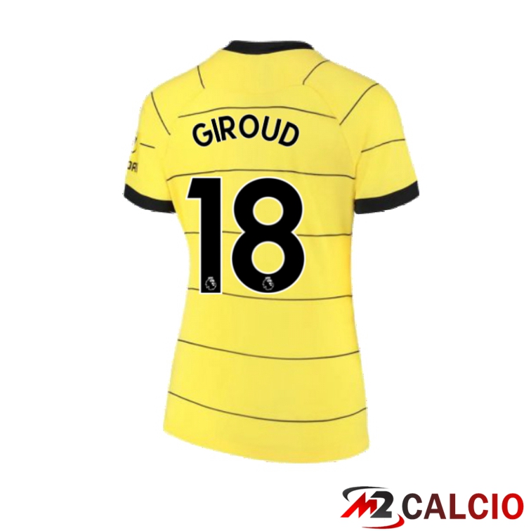 Maglie Calcio Personalizzate,Tute Calcio Squadre,Maglia Nazionale Italiana Calcio | Maglia FC Chelsea (GIROUD 18) Donna Seconda Giallo 2021/2022