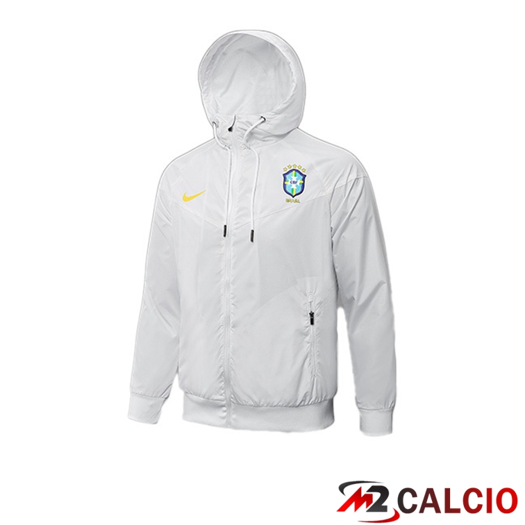 Maglie Calcio Personalizzate,Tute Calcio Squadre,Maglia Nazionale Italiana Calcio | Giacca Con Cappuccio Brasile Bianco 2021/2022