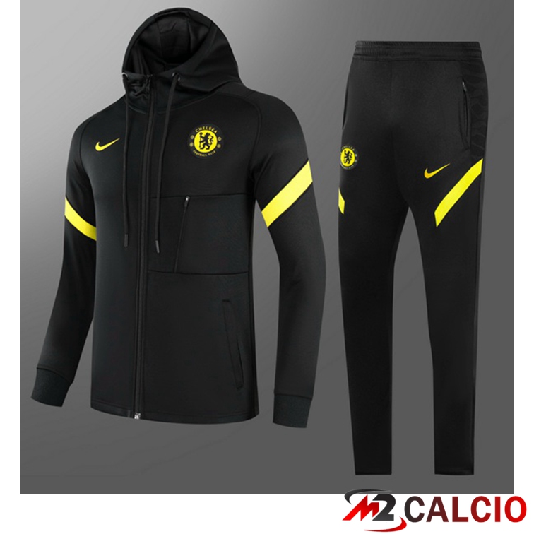 Maglie Calcio Personalizzate,Tute Calcio Squadre,Maglia Nazionale Italiana Calcio | Giacca Con Cappuccio Tuta Bambino FC Chelsea Nero 2021/2022