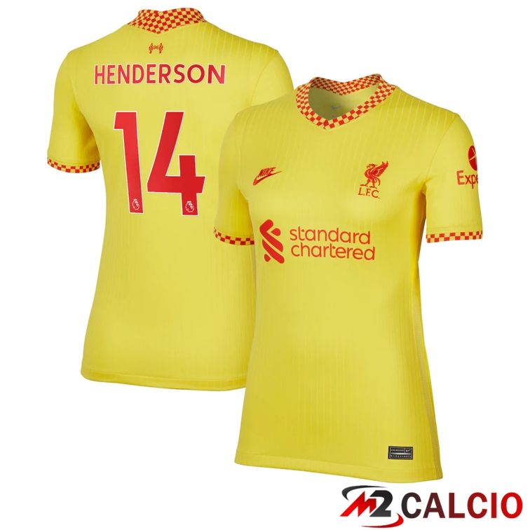 Maglie Calcio Personalizzate,Tute Calcio Squadre,Maglia Nazionale Italiana Calcio | Maglia FC Liverpool (HENDERSON 14) Donna Terza Giallo 2021/2022
