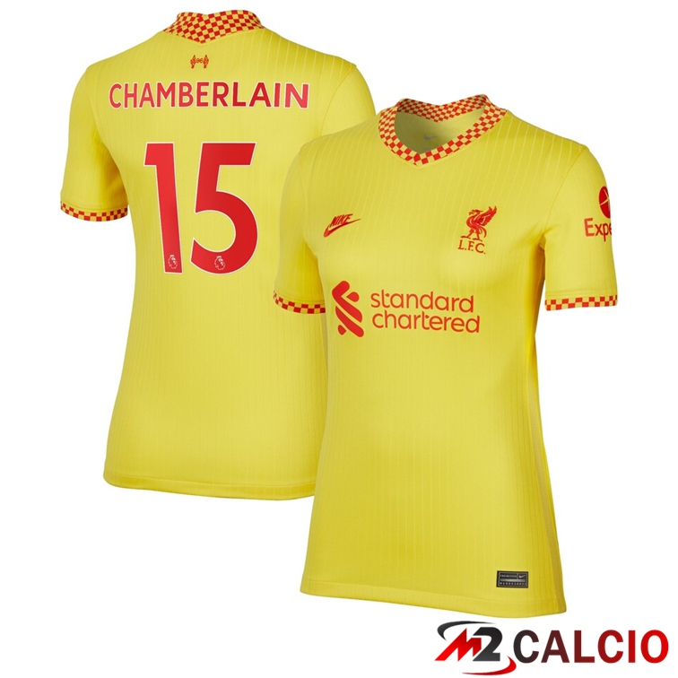 Maglie Calcio Personalizzate,Tute Calcio Squadre,Maglia Nazionale Italiana Calcio | Maglia FC Liverpool (Chamberlain 15) Donna Terza Giallo 2021/2022