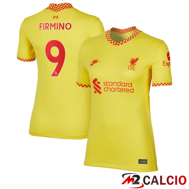Maglie Calcio Personalizzate,Tute Calcio Squadre,Maglia Nazionale Italiana Calcio | Maglia FC Liverpool (FIRMINO 9) Donna Terza Giallo 2021/2022