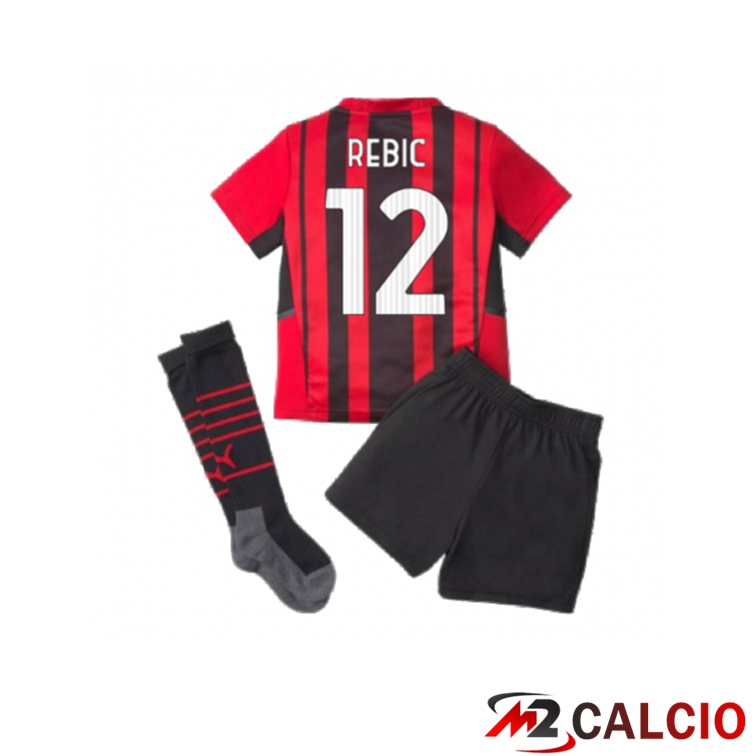 Maglie Calcio Personalizzate,Tute Calcio Squadre,Maglia Nazionale Italiana Calcio | Maglia AC Milan（A.REBIC 12）Bambino Prima Rosso/Nero 2021/2022
