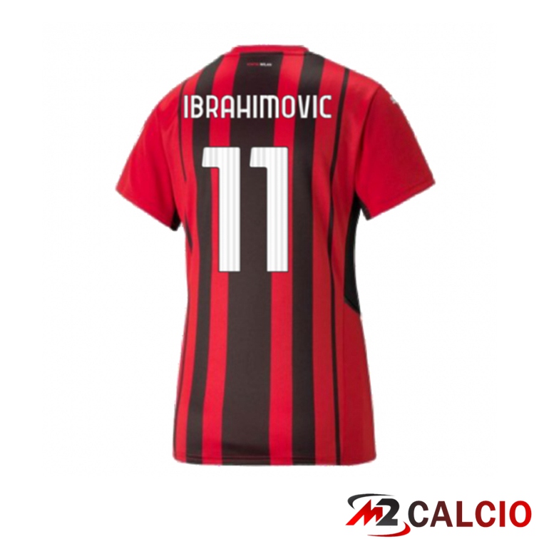Maglie Calcio Personalizzate,Tute Calcio Squadre,Maglia Nazionale Italiana Calcio | Maglia AC Milan（IBRAHIMOVIC 11）Donna Prima Rosso/Nero 2021/2022