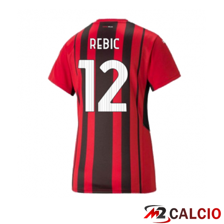 Maglie Calcio Personalizzate,Tute Calcio Squadre,Maglia Nazionale Italiana Calcio | Maglia AC Milan（A.REBIC 12）Donna Prima Rosso/Nero 2021/2022