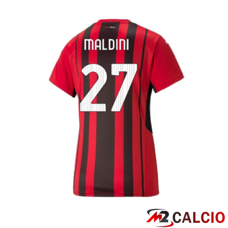 Maglie Calcio Personalizzate,Tute Calcio Squadre,Maglia Nazionale Italiana Calcio | Maglia AC Milan（MALDINI 27）Donna Prima Rosso/Nero 2021/2022