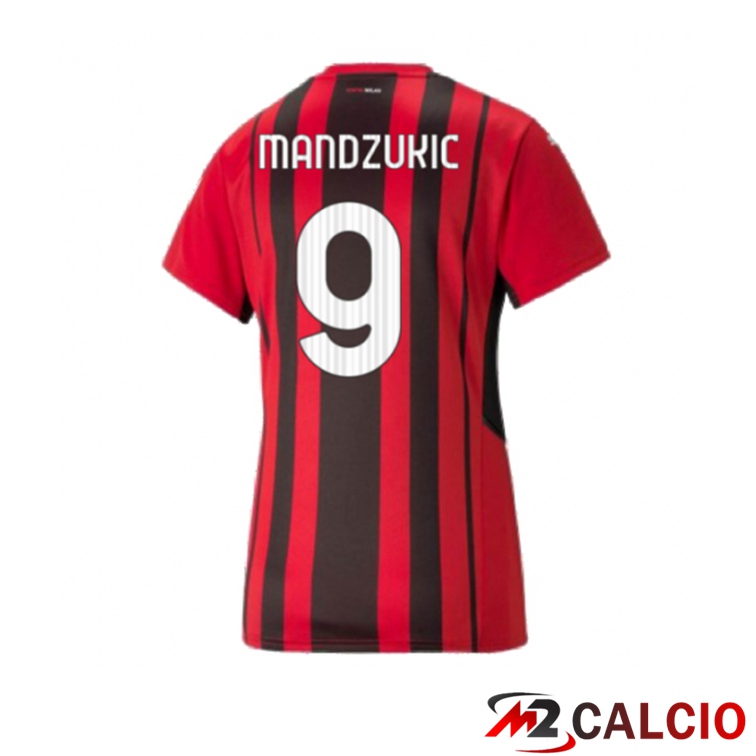 Maglie Calcio Personalizzate,Tute Calcio Squadre,Maglia Nazionale Italiana Calcio | Maglia AC Milan（GIROUD 9）Donna Prima Rosso/Nero 2021/2022