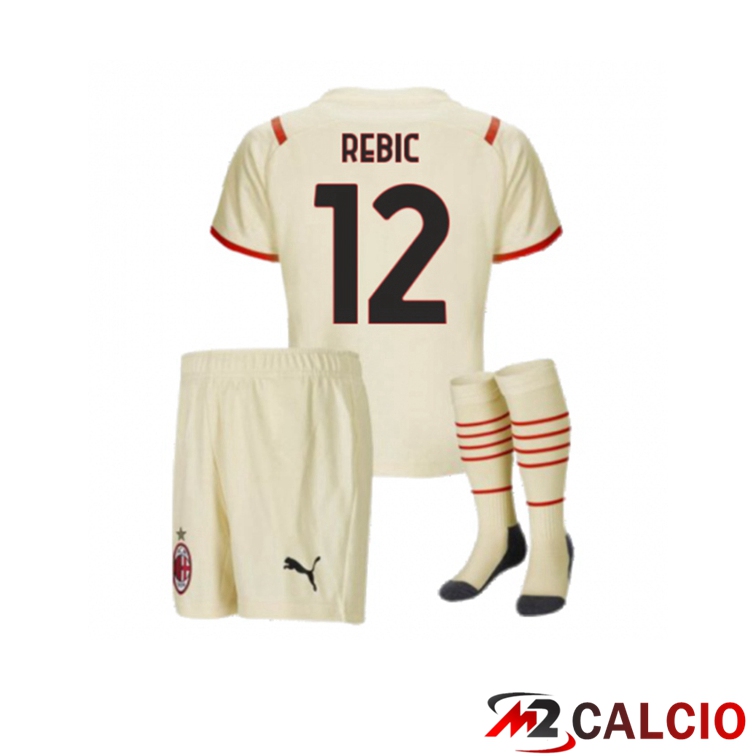 Maglie Calcio Personalizzate,Tute Calcio Squadre,Maglia Nazionale Italiana Calcio | Maglia AC Milan（A.REBIC 12）Bambino Seconda Beige 2021/2022