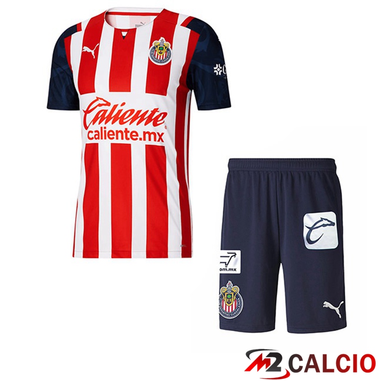 Maglie Calcio Personalizzate,Tute Calcio Squadre,Maglia Nazionale Italiana Calcio | Maglia CD Guadalajara Bambino Prima Rosso Bianco 2021/22
