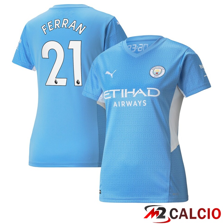 Maglie Calcio Personalizzate,Tute Calcio Squadre,Maglia Nazionale Italiana Calcio | Maglia Manchester City (FERRAN 21) Donna Prima Azzurro 2021/2022