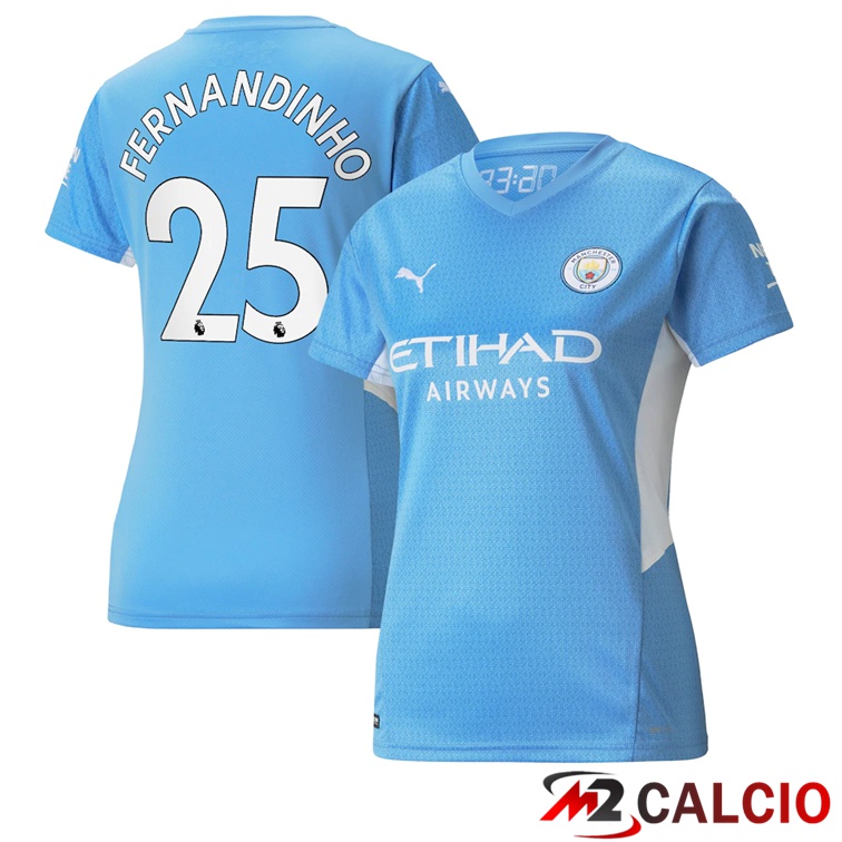 Maglie Calcio Personalizzate,Tute Calcio Squadre,Maglia Nazionale Italiana Calcio | Maglia Manchester City (FERNANDINHO 25) Donna Prima Azzurro 2021/2022