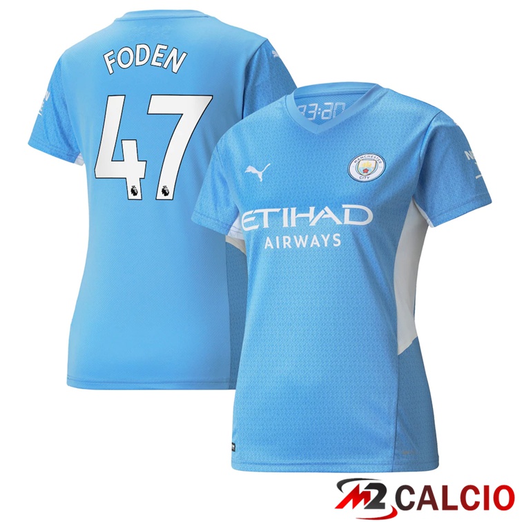 Maglie Calcio Personalizzate,Tute Calcio Squadre,Maglia Nazionale Italiana Calcio | Maglia Manchester City (FODEN 47) Donna Prima Azzurro 2021/2022