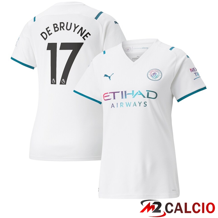 Maglie Calcio Personalizzate,Tute Calcio Squadre,Maglia Nazionale Italiana Calcio | Maglia Manchester City (DE BRUYNE 17) Donna Seconda Bianco 2021/2022