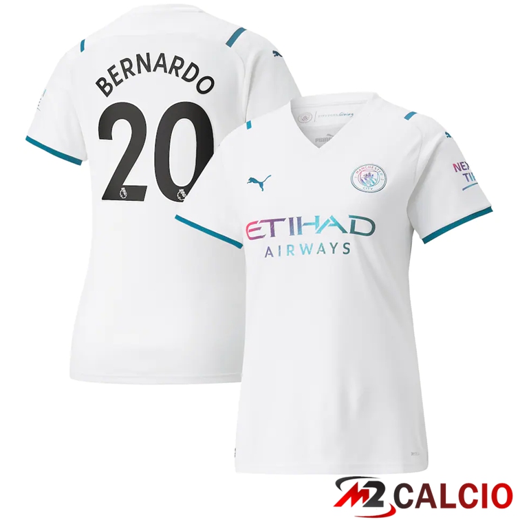 Maglie Calcio Personalizzate,Tute Calcio Squadre,Maglia Nazionale Italiana Calcio | Maglia Manchester City (Bernardo 20) Donna Seconda Bianco 2021/2022