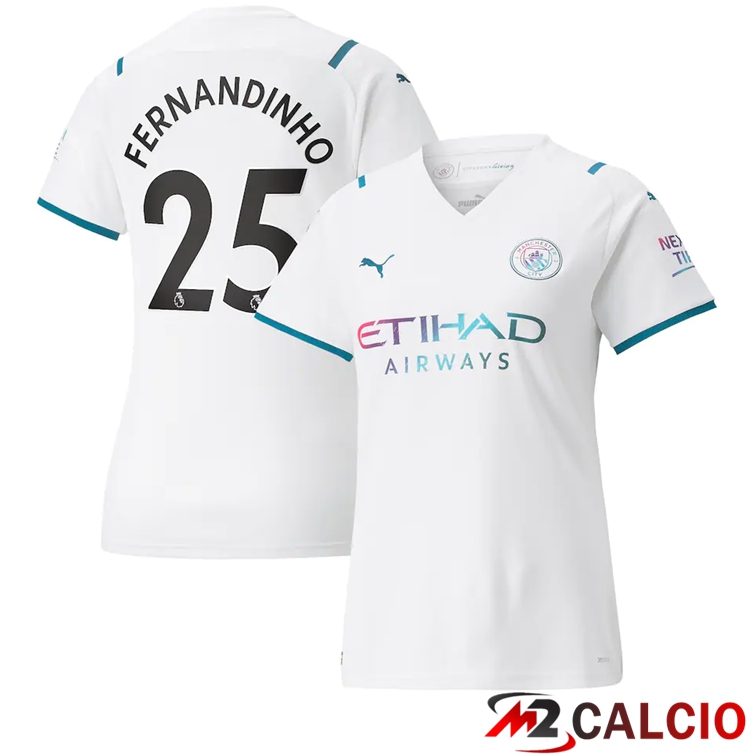 Maglie Calcio Personalizzate,Tute Calcio Squadre,Maglia Nazionale Italiana Calcio | Maglia Manchester City (FERNANDINHO 25) Donna Seconda Bianco 2021/2022