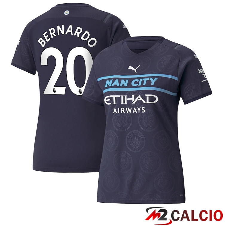 Maglie Calcio Personalizzate,Tute Calcio Squadre,Maglia Nazionale Italiana Calcio | Maglia Manchester City (Bernardo 20) Donna Terza Nero 2021/2022
