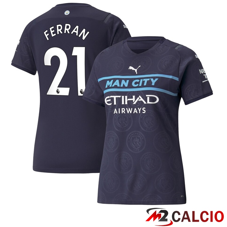 Maglie Calcio Personalizzate,Tute Calcio Squadre,Maglia Nazionale Italiana Calcio | Maglia Manchester City (FERRAN 21) Donna Terza Nero 2021/2022
