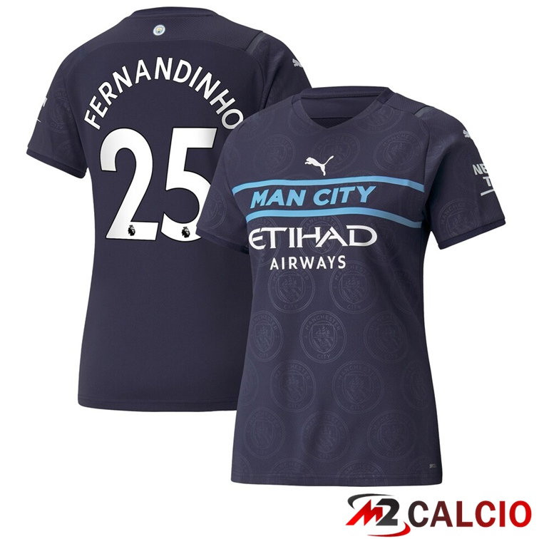 Maglie Calcio Personalizzate,Tute Calcio Squadre,Maglia Nazionale Italiana Calcio | Maglia Manchester City (FERNANDINHO 25) Donna Terza Nero 2021/2022