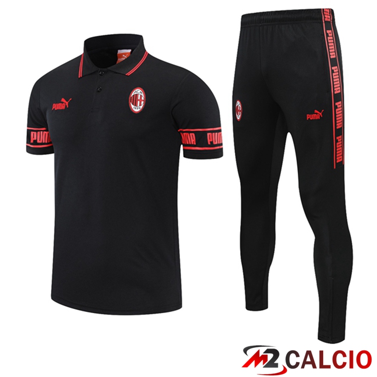 Maglie Calcio Personalizzate,Tute Calcio Squadre,Maglia Nazionale Italiana Calcio | Maglia Polo AC Milan + Pantaloni Nero Rosso 2021/2022