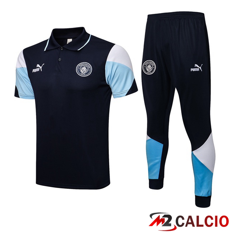 Maglie Calcio Personalizzate,Tute Calcio Squadre,Maglia Nazionale Italiana Calcio | Maglia Polo Manchester City + Pantaloni Blu Reale 2021/2022