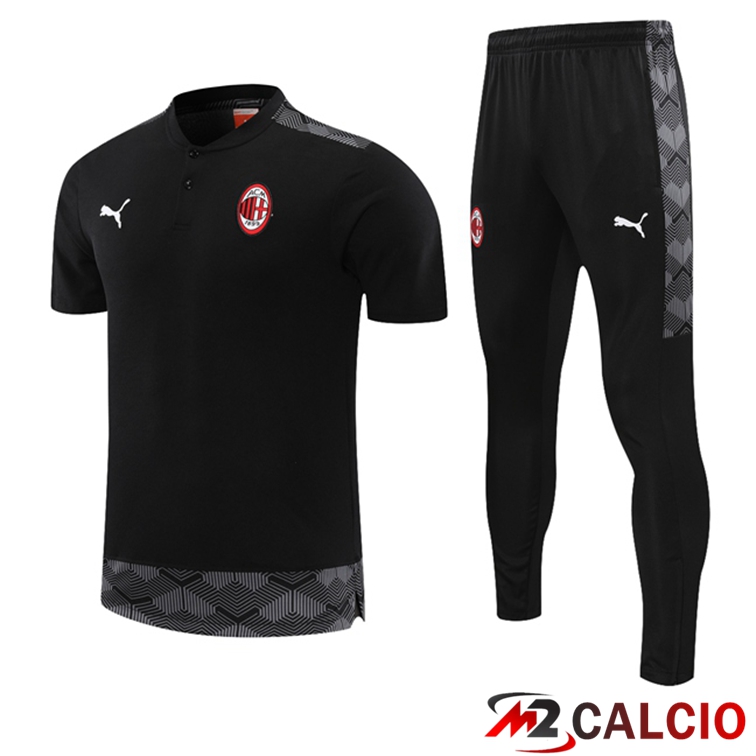 Maglie Calcio Personalizzate,Tute Calcio Squadre,Maglia Nazionale Italiana Calcio | Maglia Polo AC Milan + Pantaloni Nero 2021/2022