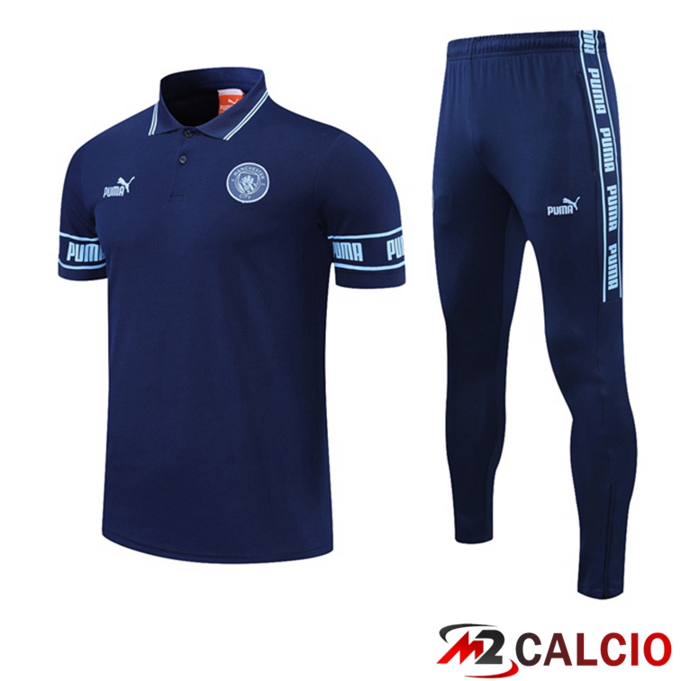 Maglie Calcio Personalizzate,Tute Calcio Squadre,Maglia Nazionale Italiana Calcio | Maglia Polo Manchester City + Pantaloni Blu Reale 2021/2022