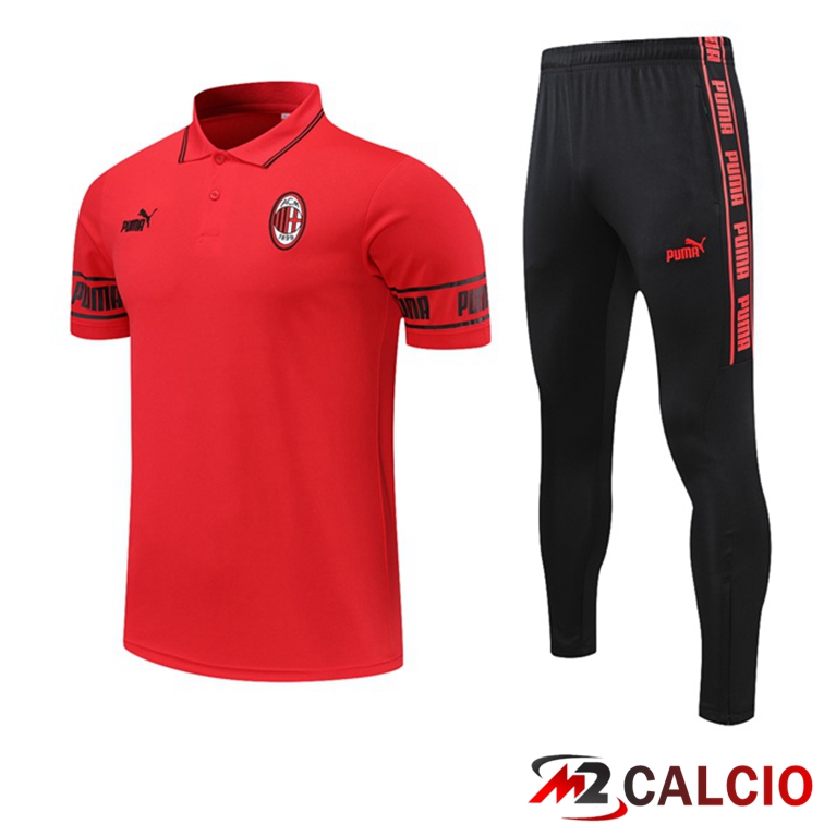 Maglie Calcio Personalizzate,Tute Calcio Squadre,Maglia Nazionale Italiana Calcio | Maglia Polo AC Milan + Pantaloni Rosso 2021/2022