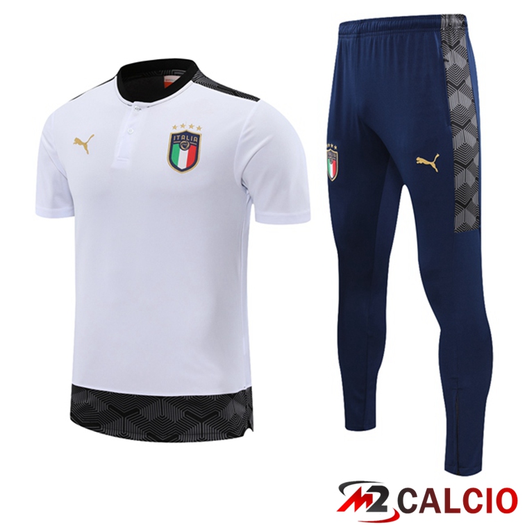 Maglie Calcio Personalizzate,Tute Calcio Squadre,Maglia Nazionale Italiana Calcio | Maglia Polo Italia + Pantaloni Bianco 2021/2022