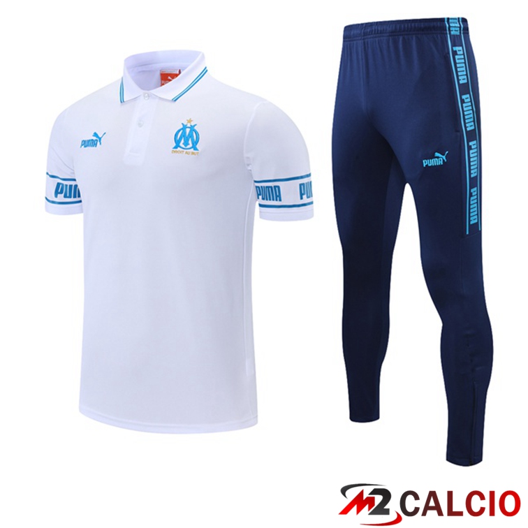 Maglie Calcio Personalizzate,Tute Calcio Squadre,Maglia Nazionale Italiana Calcio | Maglia Polo Marsiglia OM + Pantaloni Bianco 2021/2022