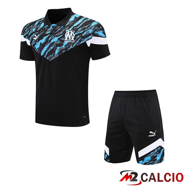 Maglie Calcio Personalizzate,Tute Calcio Squadre,Maglia Nazionale Italiana Calcio | Maglia Polo Marsiglia OM + Pantaloncini Nero Blu 2021/2022