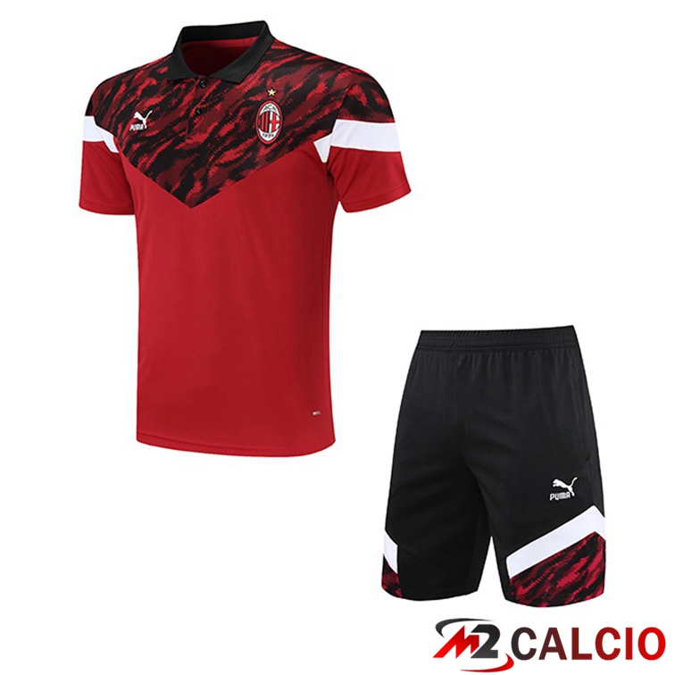 Maglie Calcio Personalizzate,Tute Calcio Squadre,Maglia Nazionale Italiana Calcio | Maglia Polo AC Milan + Pantaloncini Rosso 2021/2022