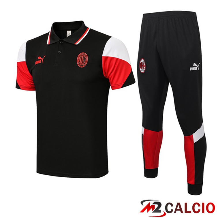 Maglie Calcio Personalizzate,Tute Calcio Squadre,Maglia Nazionale Italiana Calcio | Maglia Polo AC Milan + Pantaloni Nero 2021/2022