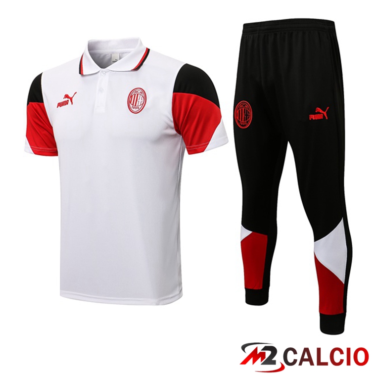 Maglie Calcio Personalizzate,Tute Calcio Squadre,Maglia Nazionale Italiana Calcio | Maglia Polo AC Milan + Pantaloni Bianco 2021/2022