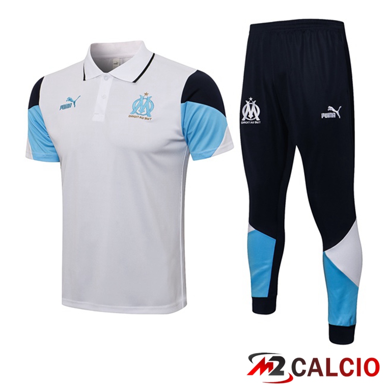 Maglie Calcio Personalizzate,Tute Calcio Squadre,Maglia Nazionale Italiana Calcio | Maglia Polo Marsiglia OM + Pantaloni Bianco 2021/2022