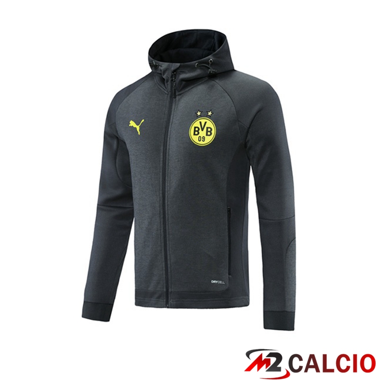 Maglie Calcio Personalizzate,Tute Calcio Squadre,Maglia Nazionale Italiana Calcio | Felpa Cappuccio Dortmund Nero Grigio 2021/2022