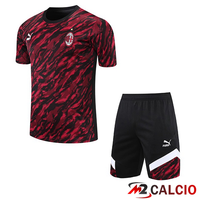 Maglie Calcio Personalizzate,Tute Calcio Squadre,Maglia Nazionale Italiana Calcio | Maglia Allenamento AC Milan + Pantaloncini Rosso Nero 2021/2022
