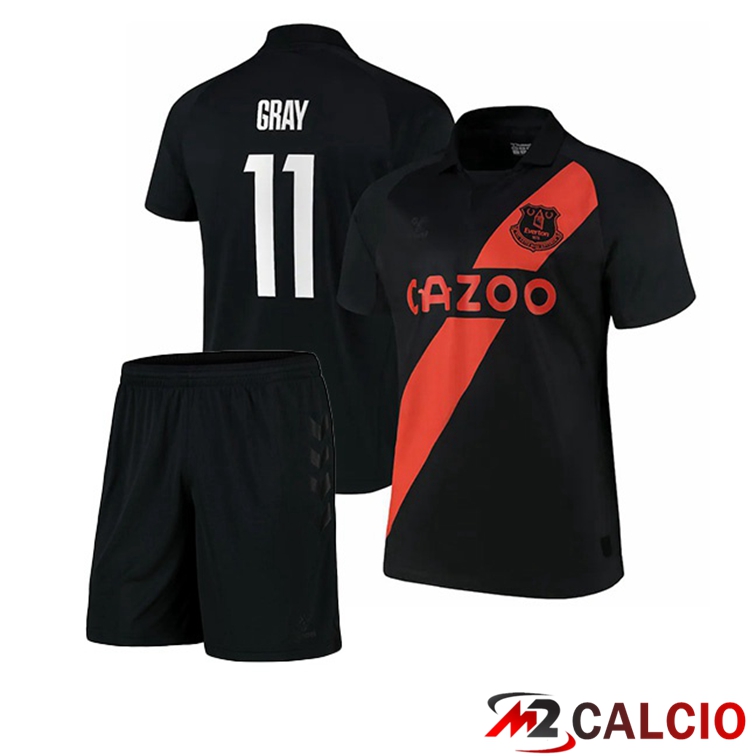 Maglie Calcio Personalizzate,Tute Calcio Squadre,Maglia Nazionale Italiana Calcio | Maglia FC Everton (Gray 11) Bambino Seconda Nero 2021/22