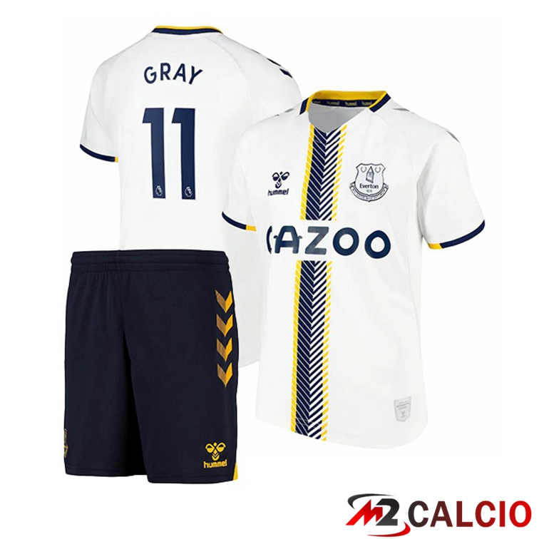 Maglie Calcio Personalizzate,Tute Calcio Squadre,Maglia Nazionale Italiana Calcio | Maglia FC Everton (Gray 11) Bambino Terza Bianco 2021/22