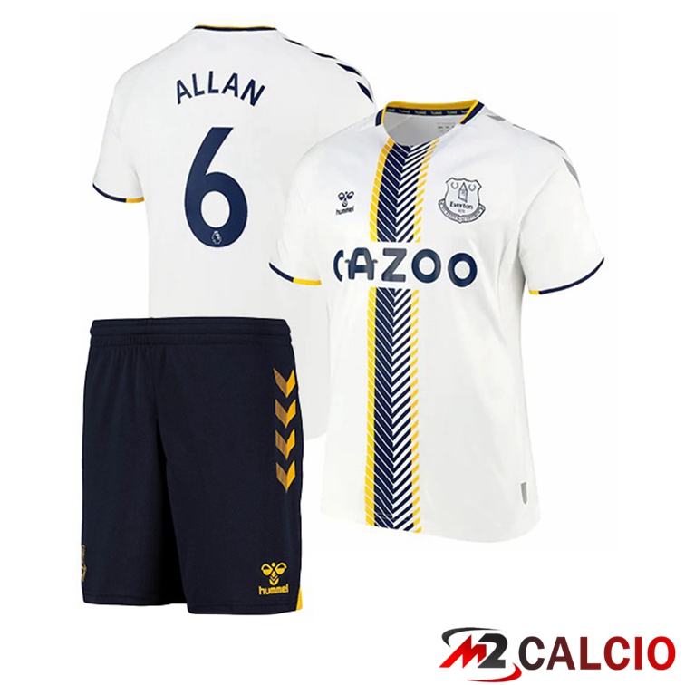 Maglie Calcio Personalizzate,Tute Calcio Squadre,Maglia Nazionale Italiana Calcio | Maglia FC Everton (Allan 6) Bambino Terza Bianco 2021/22
