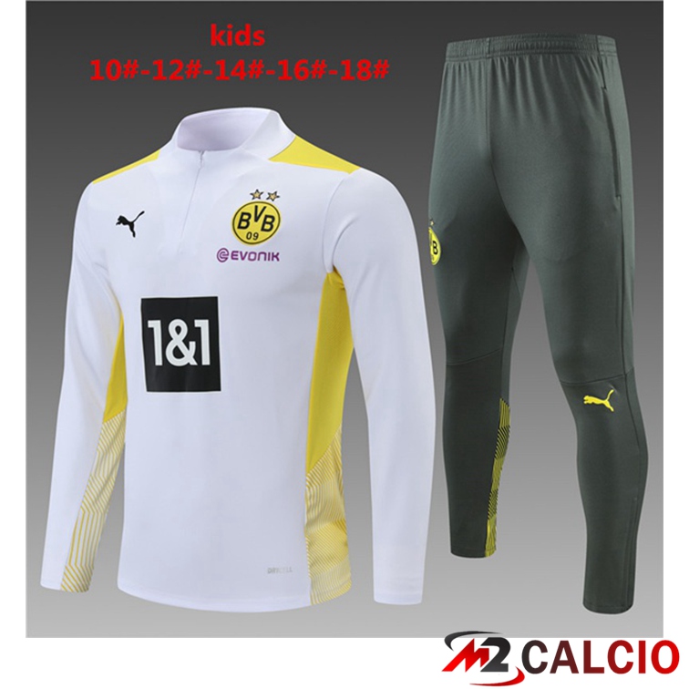 Maglie Calcio Personalizzate,Tute Calcio Squadre,Maglia Nazionale Italiana Calcio | Tuta Calcio Bambino Dortmund Bianco 2021/2022