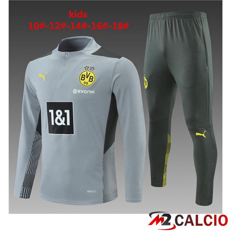 Maglie Calcio Personalizzate,Tute Calcio Squadre,Maglia Nazionale Italiana Calcio | Tuta Calcio Bambino Dortmund Grigio 2021/2022