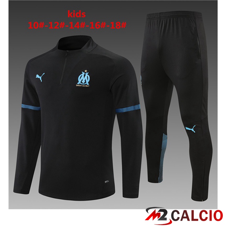 Maglie Calcio Personalizzate,Tute Calcio Squadre,Maglia Nazionale Italiana Calcio | Tuta Calcio Bambino Marsiglia OM Nero 2021/2022