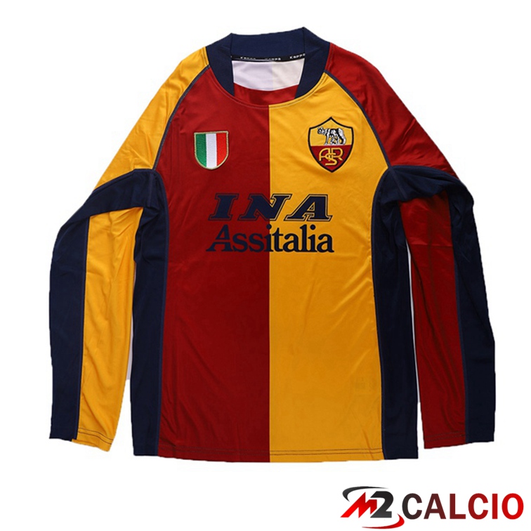 Maglie Calcio Personalizzate,Tute Calcio Squadre,Maglia Nazionale Italiana Calcio | Maglie Calcio Roma Terza Retro Seconda Manica Lunga Giallo 2001-2002