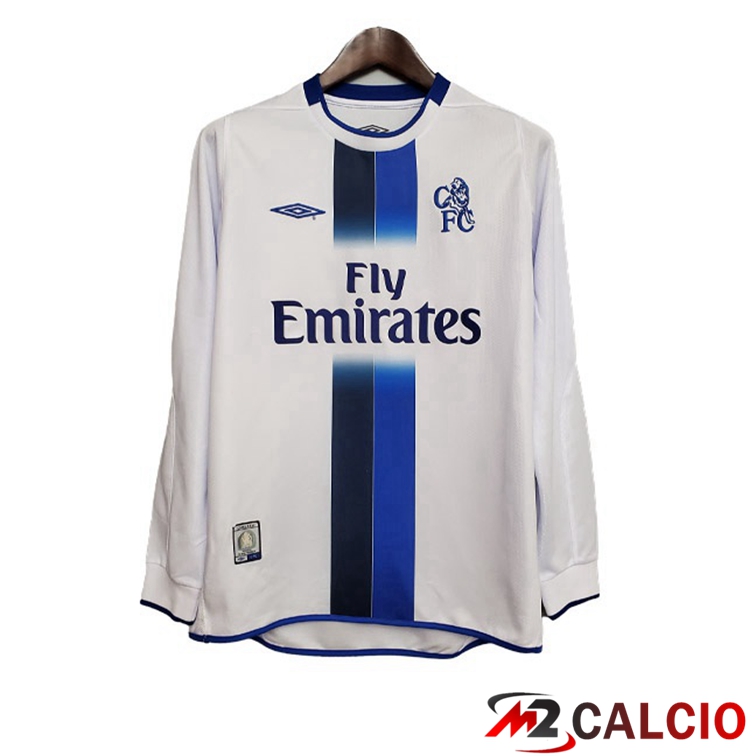 Maglie Calcio Personalizzate,Tute Calcio Squadre,Maglia Nazionale Italiana Calcio | Maglie Calcio FC Chelsea Retro Seconda Manica Lunga Bianco 2003-2005