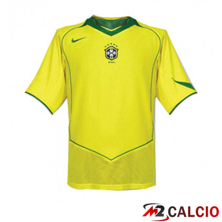 Maglie Calcio Personalizzate,Tute Calcio Squadre,Maglia Nazionale Italiana Calcio | Maglie Calcio Brasile Retro Prima Giallo 2004