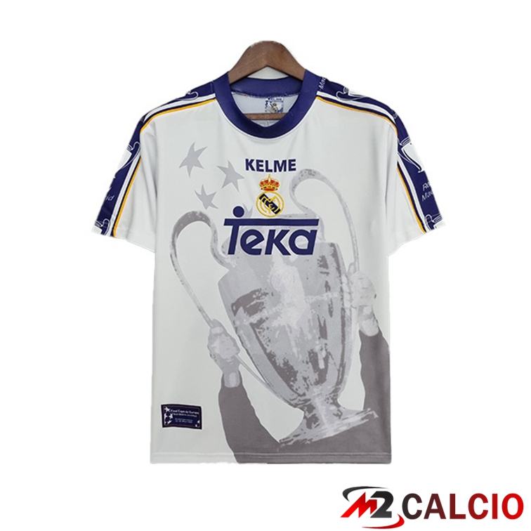 Maglie Calcio Personalizzate,Tute Calcio Squadre,Maglia Nazionale Italiana Calcio | Maglia Real Madrid Retro Prima 7 Champions Bianco 1997-1998